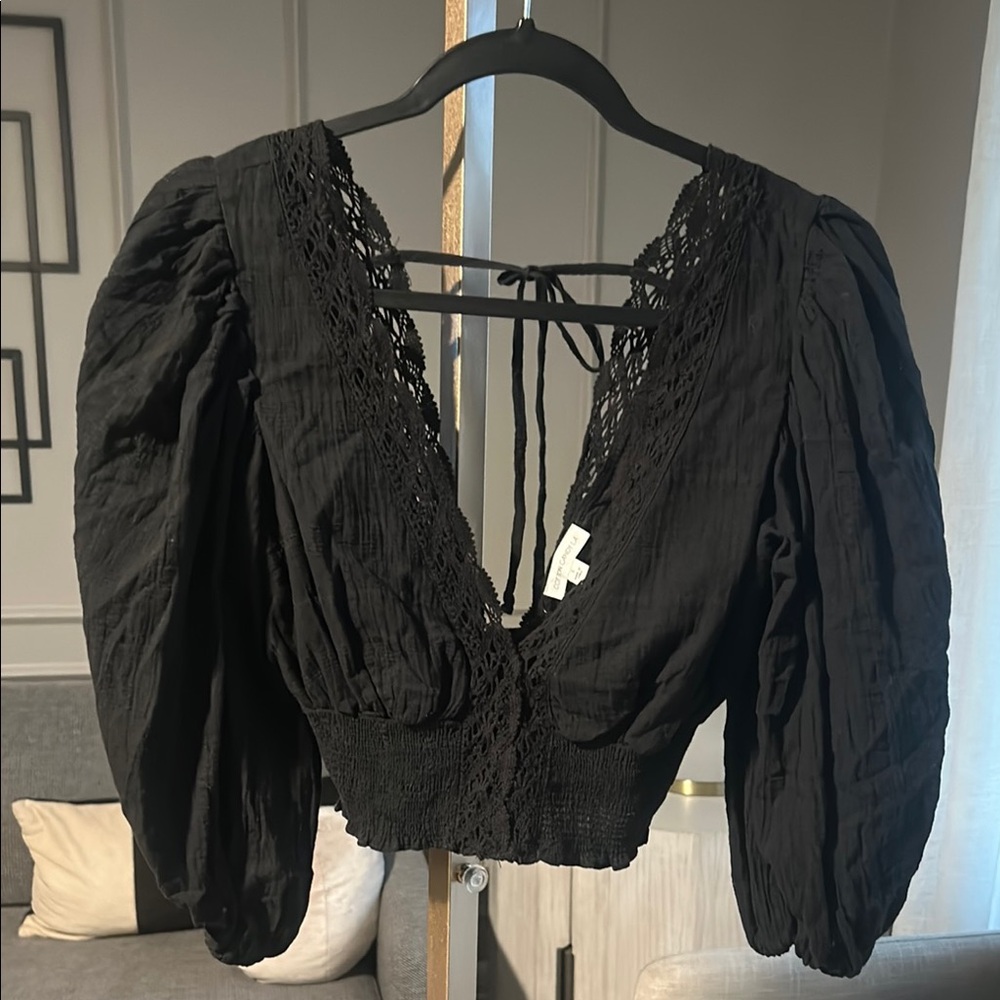COTTON CANDY LA Elegant Black Lace Trimmed Women's Top